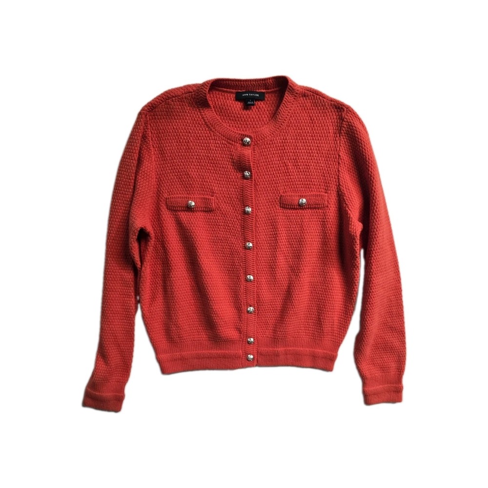Ann Taylor Women's Red Cardigan Knit Textured  Large
